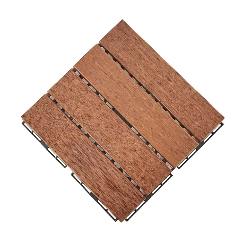 Plantex Merbau Wood Interlocking Deck Tiles for Garden/Terrace/Patio/Outdoor and Indoor Flooring - Waterproof Flooring Tiles – Pack of 12 (Wood - 12x12 Inch)