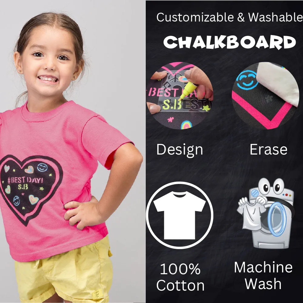 Scoobies Chalk-Le-Tee Tshirt | Pink Heart Design | With Chalk Markers & Stencil | Reusable | Washable - Girls