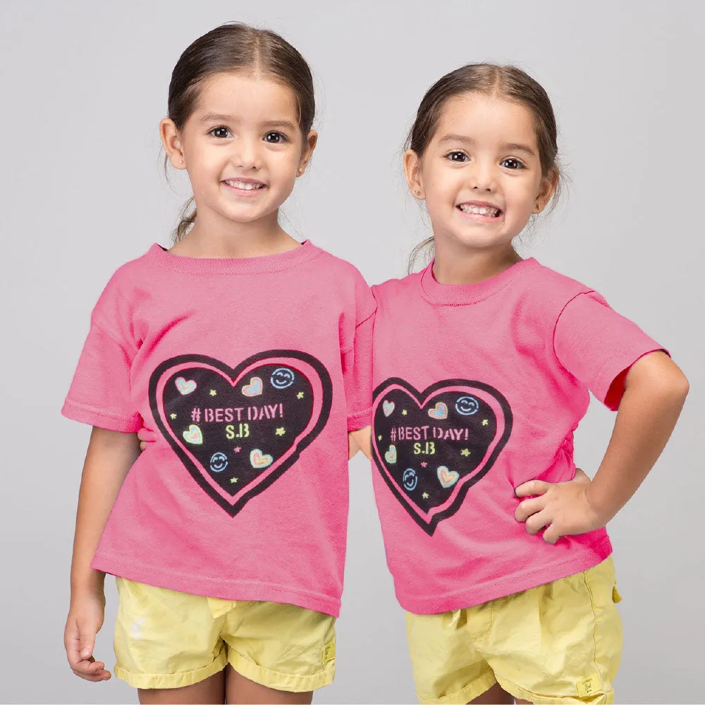 Scoobies Chalk-Le-Tee Tshirt | Pink Heart Design | With Chalk Markers & Stencil | Reusable | Washable - Girls