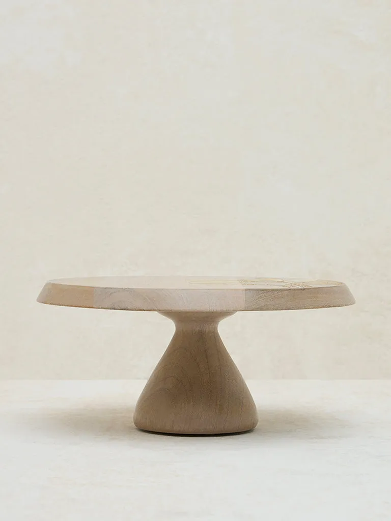 Westside Home Light Brown Leaf Design Wooden Cake Stand