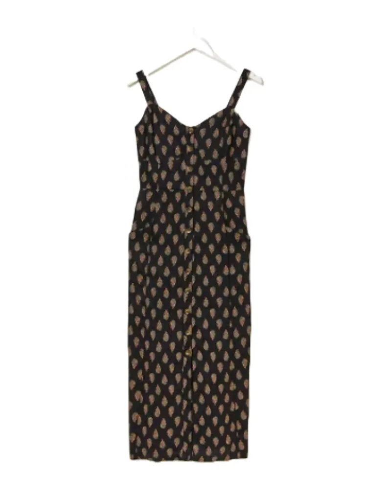 Women's Corey Woodblock Linen Midi Dress in Black Mix (IMPERFECT)
