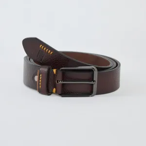 Yellow Textured Genuine Leather Belt - Dark Brown