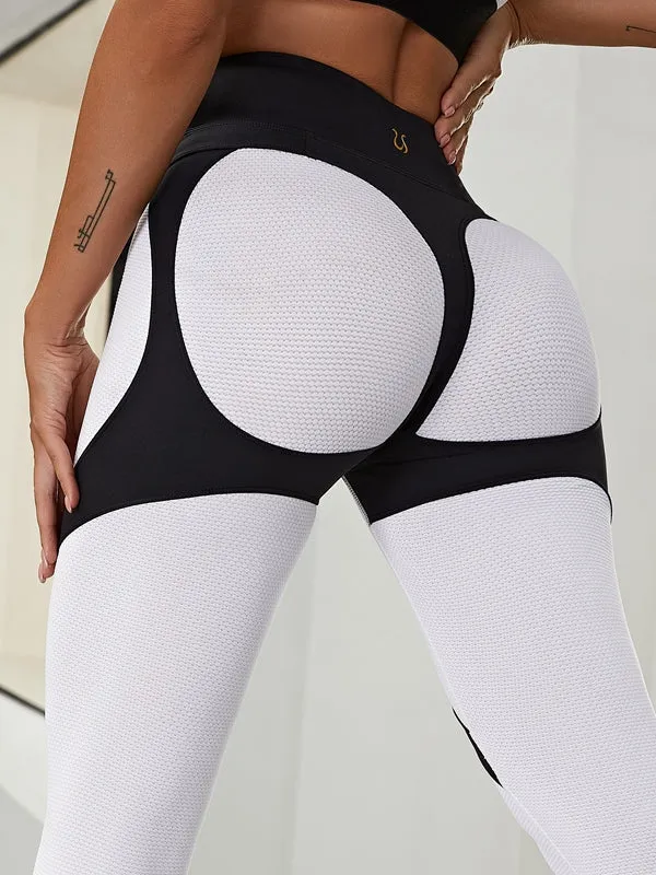 ZASUWA Female Fly-Eye Fishnet Breathable PU Booty Leggings